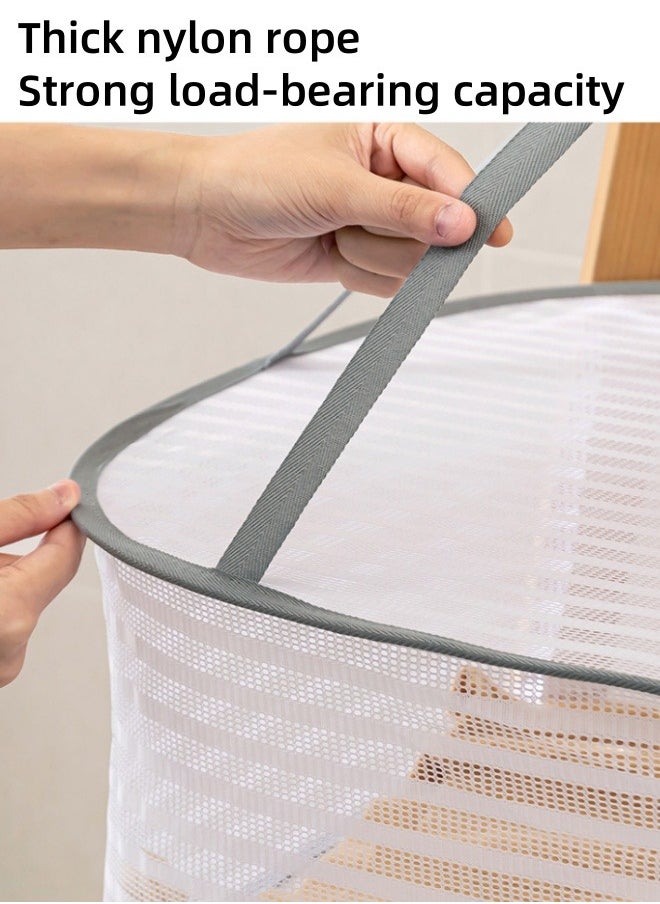 3-Layer Hanging Dryer Net Foldable Hanging Mesh Dryer Large Capacity Clothes Drying Basket, Foldable Drying Rack Net Dryer Folding Fish Net with Zipper for Fish, Vegetables, Fruits, Herbs