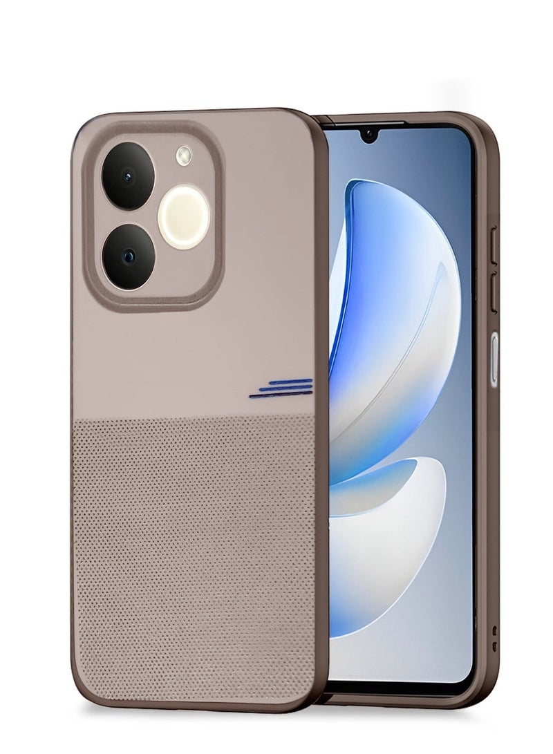 Wtech Realme Note 70 4G 2025 Fashion TPU Soft Silicone Sides Texture Case Cover - Brown & Realme Note 70 4G 2025 / Realme Note 70T Premium E2E Series Full Glue Full Cover Tempered Glass Screen Protector (MSGECN) - Clear/Black Bundle - Image 2