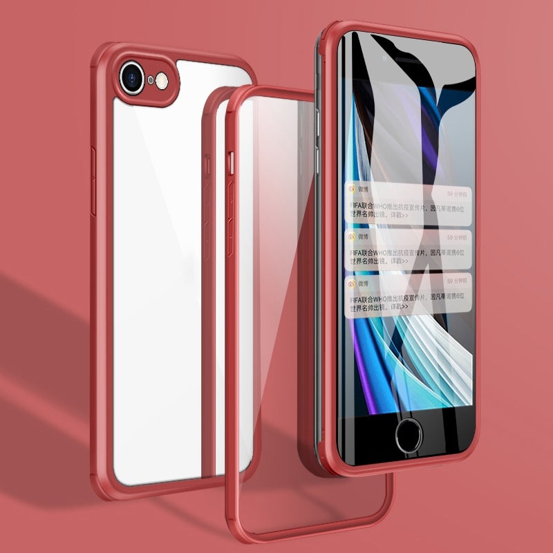 HuHa Protective Cover For iPhone SE 2022 / SE 2020 / 8 / 7 Double-sided Glass TPU Phone Case(Red) - Image 1