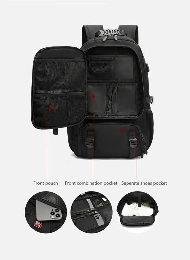 Canway Unisex Independent Shoes Compartment Hiking Backpack 50L Large Capacity Expandable Luggage Bag with USB Port for Sports Travel Outdoor Business Trip Work Black - Image 4