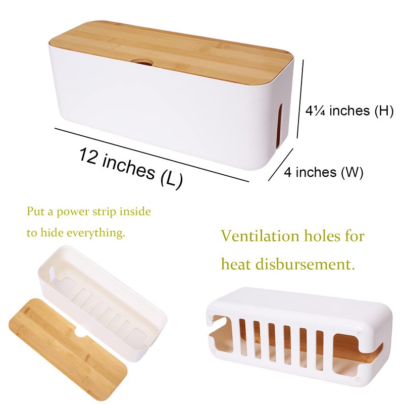 Changsuo Cable Management Box Small White, Extension Cord Organizer for Power Stripe Surge Protector Wire Management Concealer Cover Hider for Desktop Home Office Kitchen (White) - Image 3