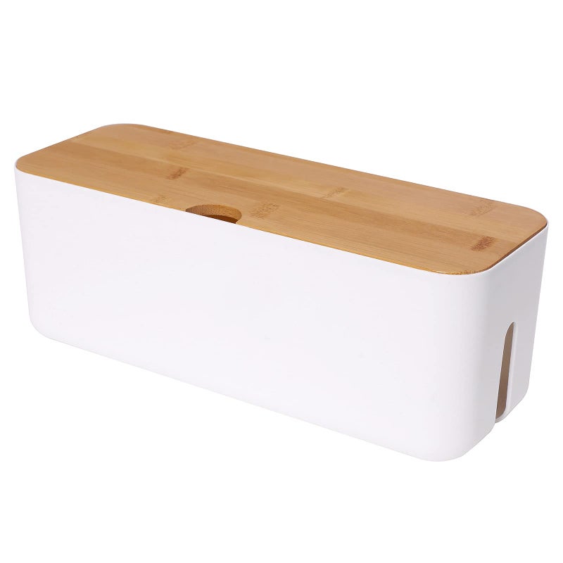 Changsuo Cable Management Box Small White, Extension Cord Organizer for Power Stripe Surge Protector Wire Management Concealer Cover Hider for Desktop Home Office Kitchen (White) - Image 1