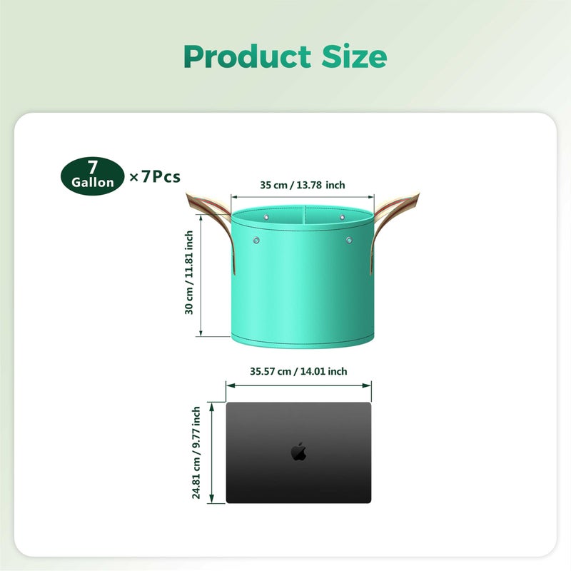 SPONDWILD 7 Pcs 7 Gallon Grow Bags, PE Garden Grow Bags for Plants with Branch-Binding Holes and Bottom Drain Holes, Ideal for Vegetables, Strawberries and Flowers - Image 2