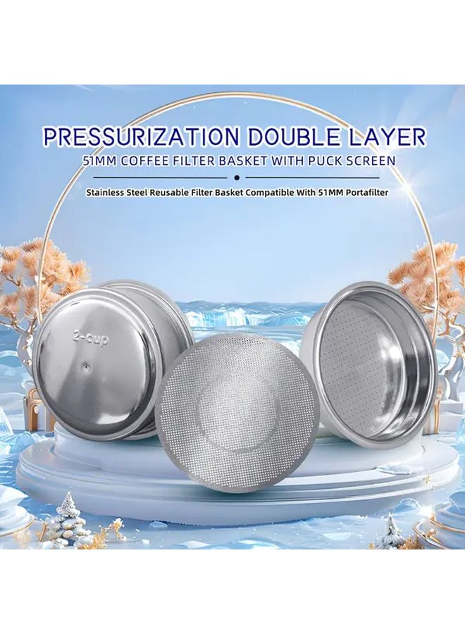 51 مم سلة فلتر إسبرسو مزدوجة الجدار مضغوطة 2 قطعة مع 1 شاشة كعكة - Image 3