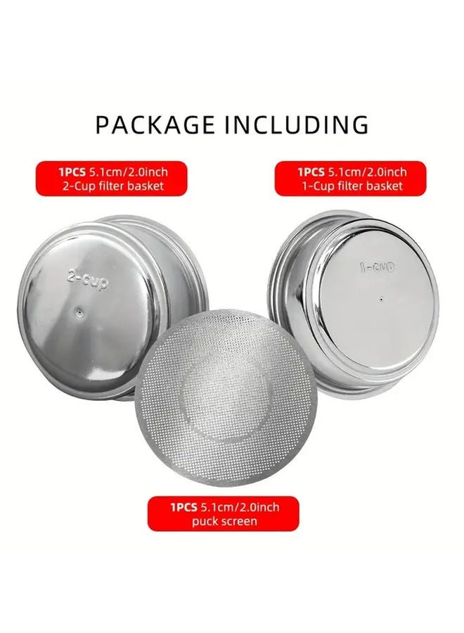 51 مم سلة فلتر إسبرسو مزدوجة الجدار مضغوطة 2 قطعة مع 1 شاشة كعكة - Image 1