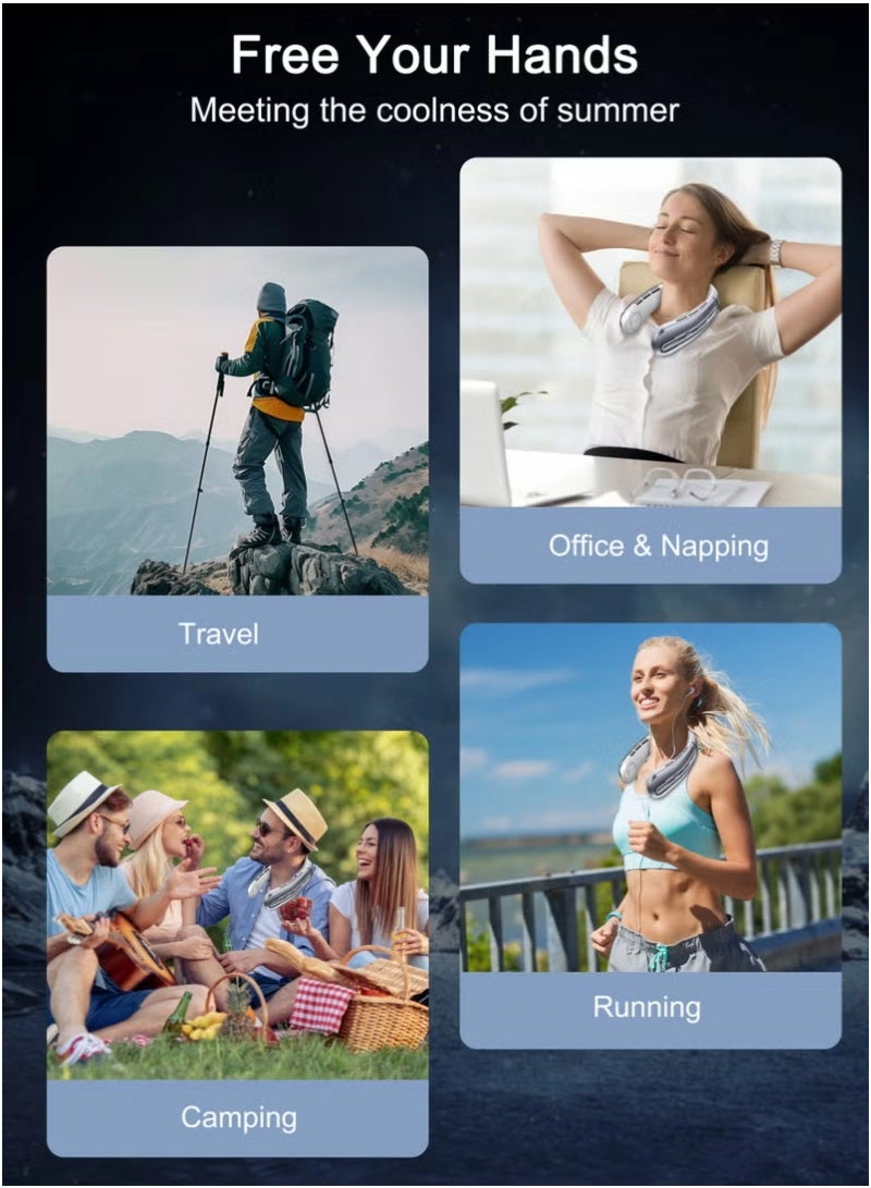 فيستون مروحة عنق محيطة قوية بزاوية 360 درجة محيطة بالرياح القوية، مروحة صغيرة محمولة، نظام تبريد شخصي، تبريد مثبت على العنق مع USB بقوة 4000 مللي أمبير في الساعة، قابلة لإعادة الشحن مع شاشة عرض سرعة الرياح، مناسبة للاستخدام في الهواء الطلق في الصيف الحار - Image 5