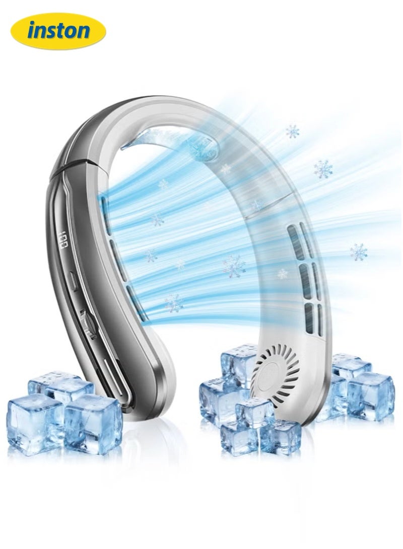 فيستون مروحة عنق محيطة قوية بزاوية 360 درجة محيطة بالرياح القوية، مروحة صغيرة محمولة، نظام تبريد شخصي، تبريد مثبت على العنق مع USB بقوة 4000 مللي أمبير في الساعة، قابلة لإعادة الشحن مع شاشة عرض سرعة الرياح، مناسبة للاستخدام في الهواء الطلق في الصيف الحار - Image 1