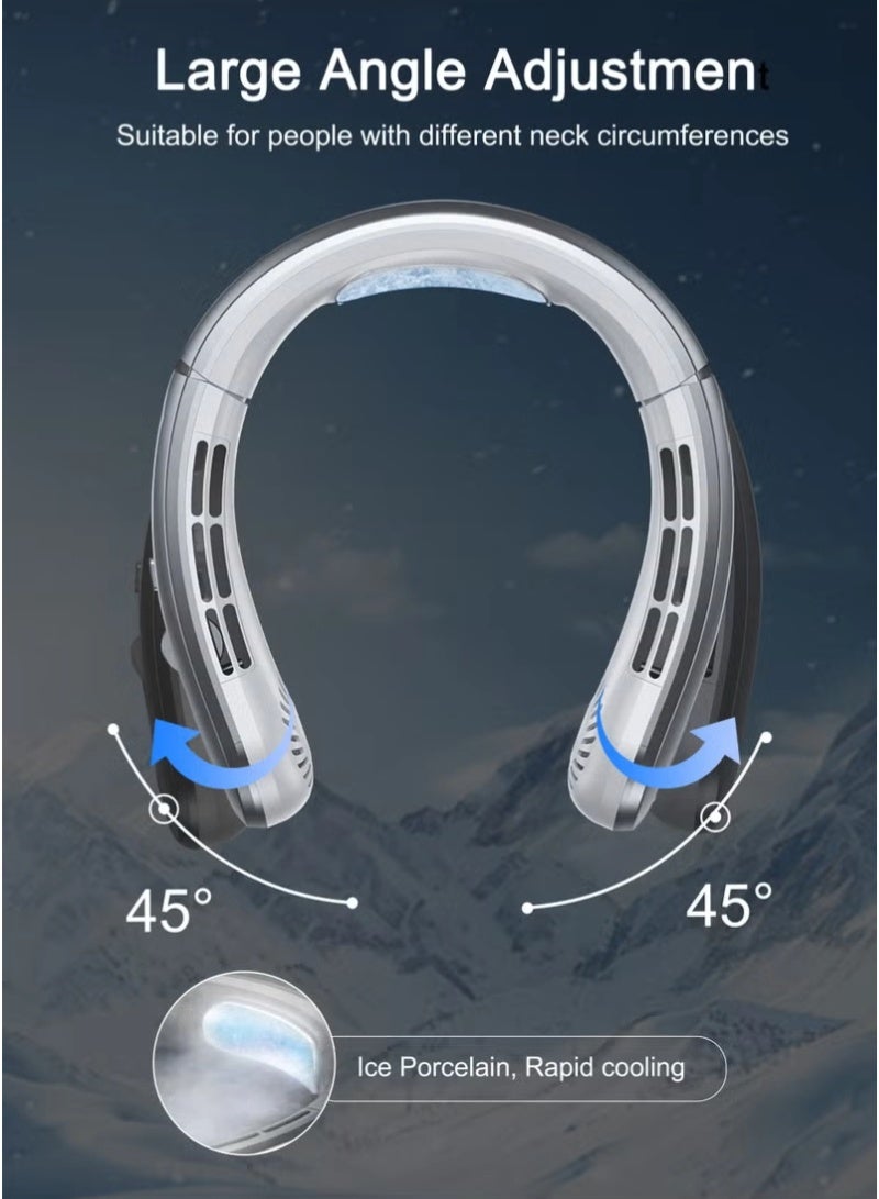 فيستون مروحة عنق محيطة قوية بزاوية 360 درجة محيطة بالرياح القوية، مروحة صغيرة محمولة، نظام تبريد شخصي، تبريد مثبت على العنق مع USB بقوة 4000 مللي أمبير في الساعة، قابلة لإعادة الشحن مع شاشة عرض سرعة الرياح، مناسبة للاستخدام في الهواء الطلق في الصيف الحار - Image 3