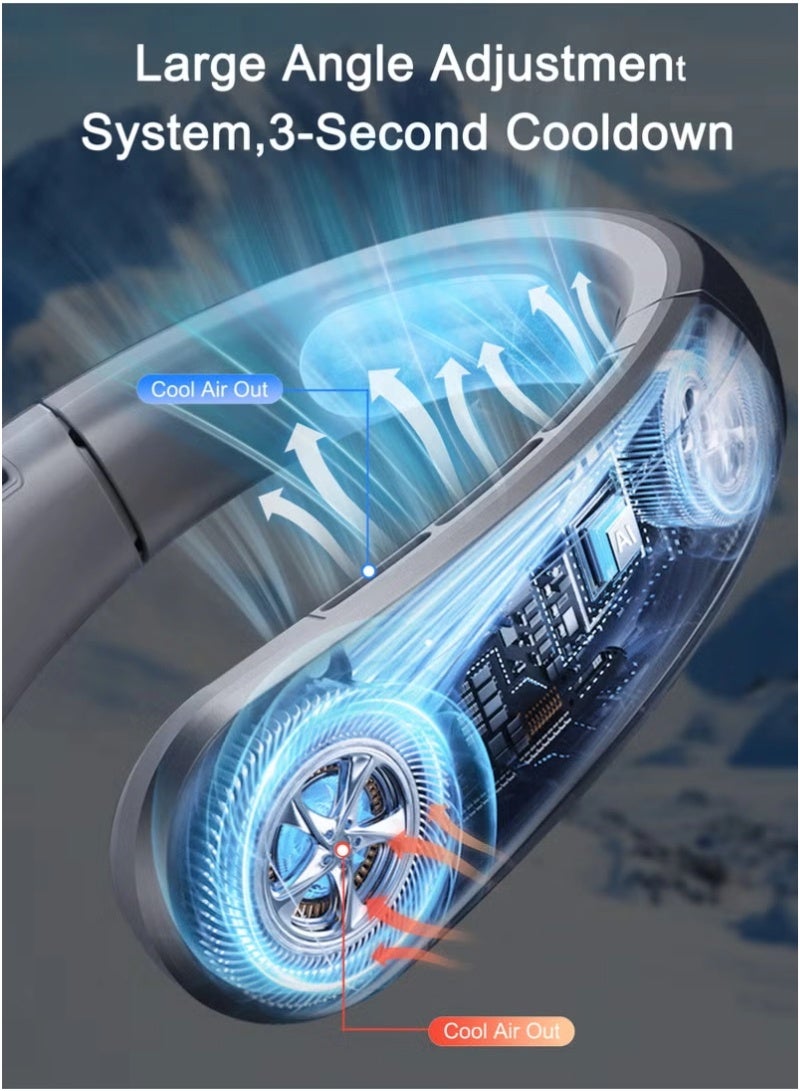 فيستون مروحة عنق محيطة قوية بزاوية 360 درجة محيطة بالرياح القوية، مروحة صغيرة محمولة، نظام تبريد شخصي، تبريد مثبت على العنق مع USB بقوة 4000 مللي أمبير في الساعة، قابلة لإعادة الشحن مع شاشة عرض سرعة الرياح، مناسبة للاستخدام في الهواء الطلق في الصيف الحار - Image 4