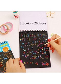 Edu Toys Edu Toys Big Size Rainbow Scratch (2 Books - 20 Pages) Paper Notes Scratch Art Activity Books 11 inch x 8 inch Scratch Magic Doodle Note Pad for Kids Arts and Crafts Perfect Travel Activity  - Image 1