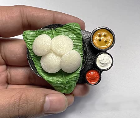BRIKSHI Fridge Magnet Miniature Food 3D Fridge Magnet Best Souvenir Gift 100% Made in India (idli) - Image 2