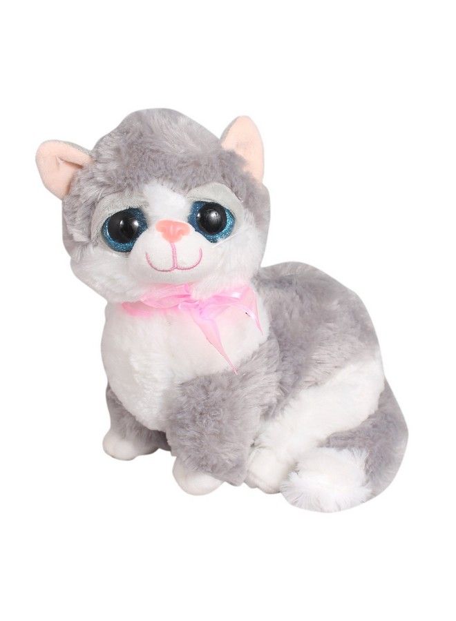 Tickles Grey Cute Little Kitten Glitter Eye Soft Toy Soft Stuffed Plush Animal Toy For Kids (Color:Grey & White Size:28 Cm) - Image 2