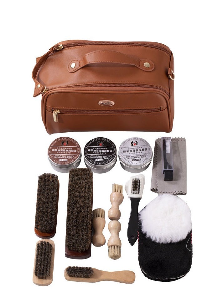 Generic 20-Piece Leather Shoe Care Kit: Shoe Polish, Brush, Shoehorn, Sheepskin Conditioning Oil, and Cleaning Tools for Polishing and Maintaining Shoes and Leather Goods  - Image 1