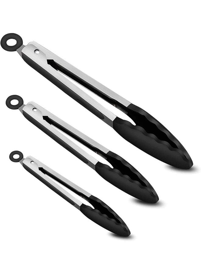 Oasisgalore 3-Pack Stainless Steel Kitchen Tongs with Silicone Tips - 7”, 9", 12" - Image 1