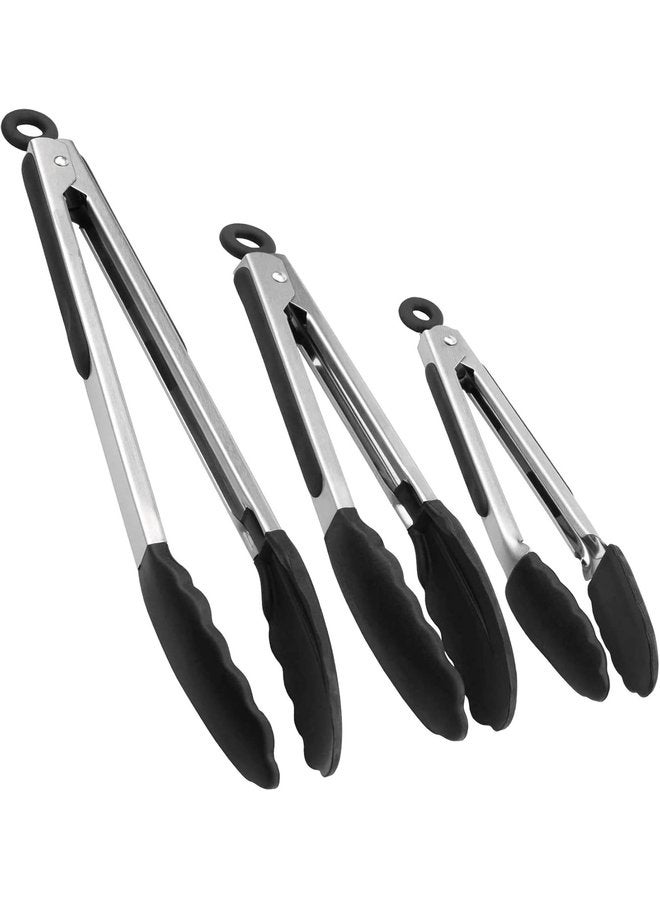 Oasisgalore 3-Pack Stainless Steel Kitchen Tongs with Silicone Tips - 7”, 9", 12" - Image 2