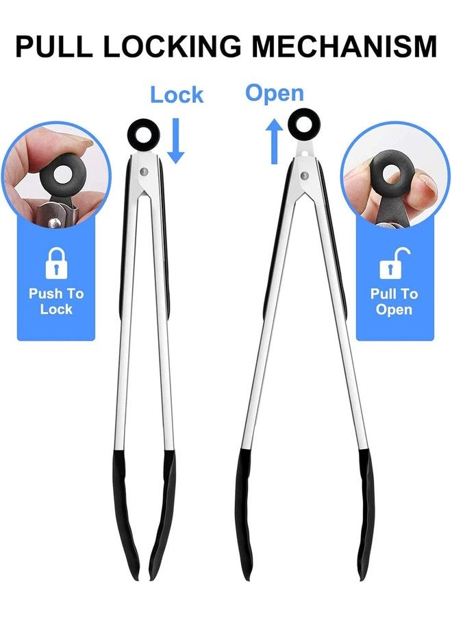 Oasisgalore 3-Pack Stainless Steel Kitchen Tongs with Silicone Tips - 7”, 9", 12" - Image 3