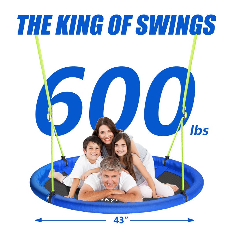 SKYBOUND 43" Tree Swing 600LB Weight Capacity with Hanging Carabiners, Waterproof Flying Saucer Swing for Kids Adults, Durable Outdoor Disc Swing for Backyard, Camping (Blue) - Image 2