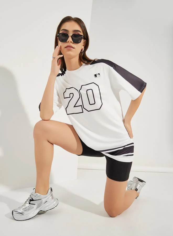 Styli Oversized Color Block Panel Number Print T-Shirt