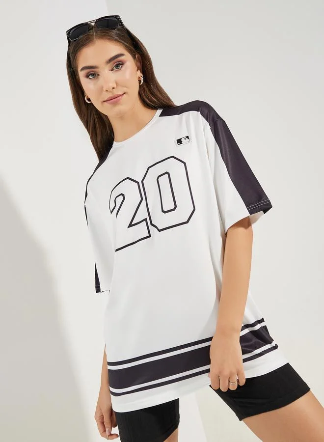 Styli Oversized Color Block Panel Number Print T-Shirt