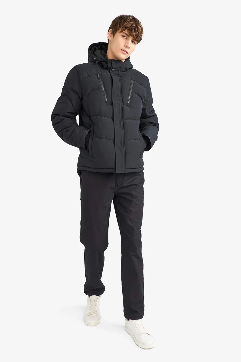 ديفاكتو Waterproof Slim Fit Hooded Fleece Lined Zippered Jacket