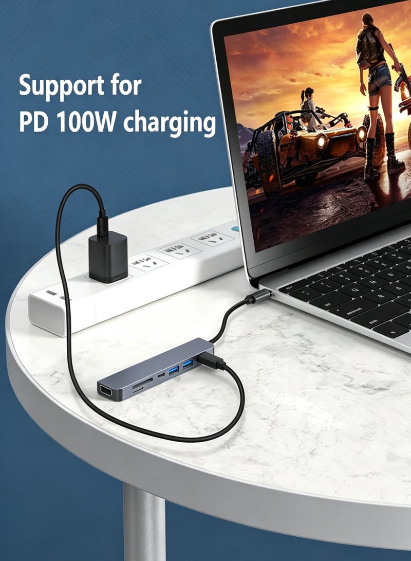 محول USB-C 7 في 1 من Newmight، مع منفذ HDMI بدقة 4K، ومنفذي USB 3.0، وشحن بقدرة 100W PD، وسرعة عالية تصل إلى 5Gbps، وقارئ بطاقات SD/TF، ومحول USB-C إلى HDMI، متوافق مع MacBook Air/Pro و iPad وأجهزة USB-C الأخرى - Image 2