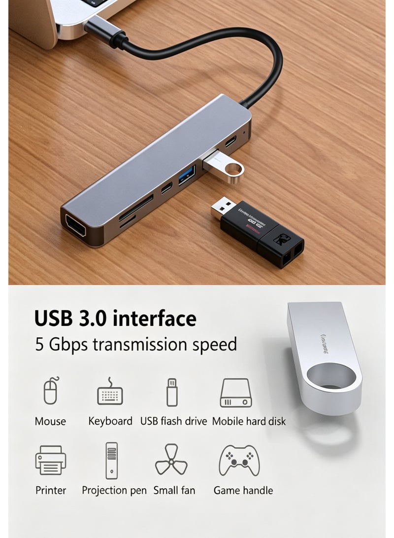 محول USB-C 7 في 1 من Newmight، مع منفذ HDMI بدقة 4K، ومنفذي USB 3.0، وشحن بقدرة 100W PD، وسرعة عالية تصل إلى 5Gbps، وقارئ بطاقات SD/TF، ومحول USB-C إلى HDMI، متوافق مع MacBook Air/Pro و iPad وأجهزة USB-C الأخرى - Image 4