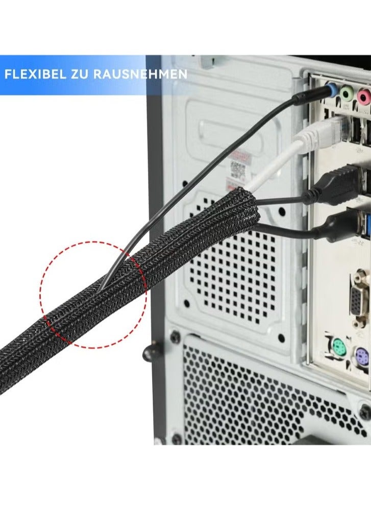 غلاف كابل مضفر قابل للتعديل، غلاف إدارة الأسلاك مخفي لطاولة التلفزيون، غلاف كابل الكمبيوتر مع منظم وواقي للأسلاك مقاوم للهب، 3 أمتار/9.84 قدم، أسود - Image 2