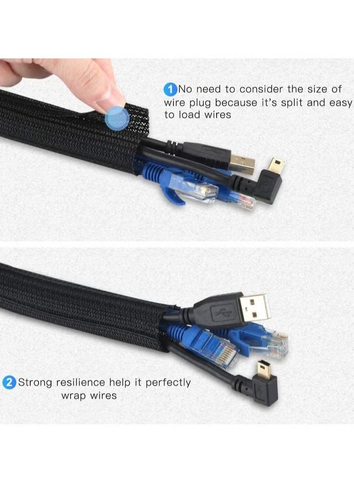غلاف كابل مضفر قابل للتعديل، غلاف إدارة الأسلاك مخفي لطاولة التلفزيون، غلاف كابل الكمبيوتر مع منظم وواقي للأسلاك مقاوم للهب، 3 أمتار/9.84 قدم، أسود - Image 4