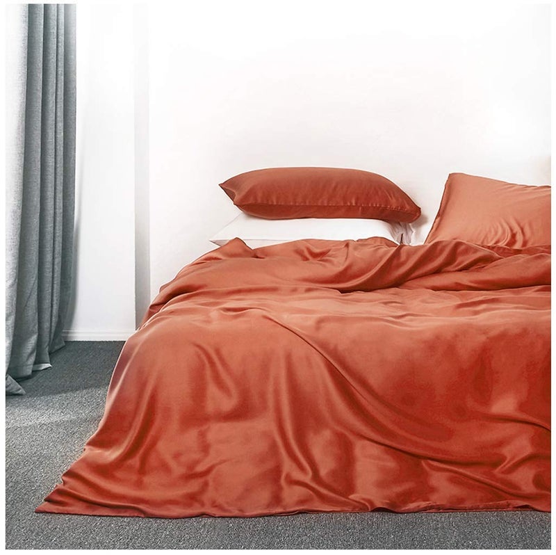 Eikei Solid Color Duvet Cover Luxury Bedding Set 400 Thread Count Egyptian Cotton Long Staple Sateen Weave Breathable Silky Soft Pima Premium Quality Bed Linen Reddish Terracotta King