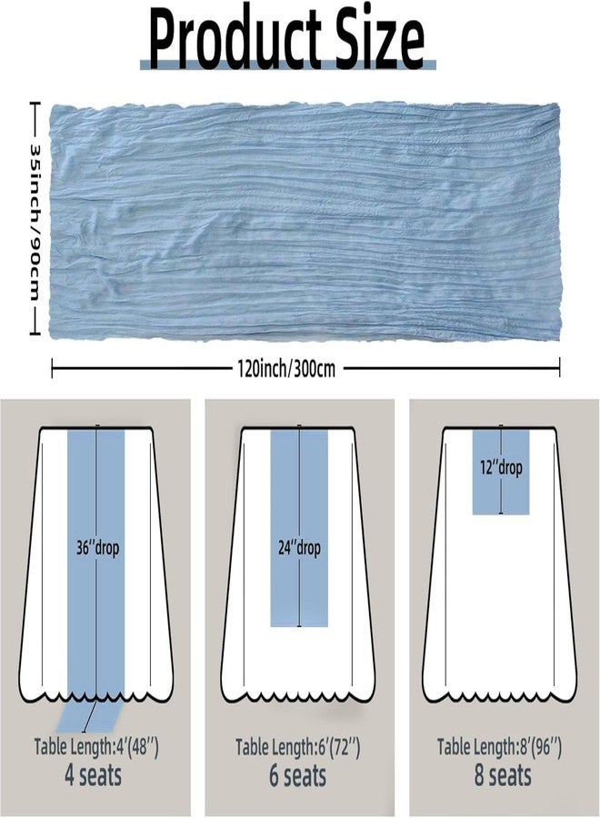 FEXIA Dusty Blue Cheesecloth Table Runner Boy Baby Shower Wedding Decorations Spring Gauze Table Runner for Bridal Shower Party Winter Wonderland Decoration 35x120 Inches - Image 3