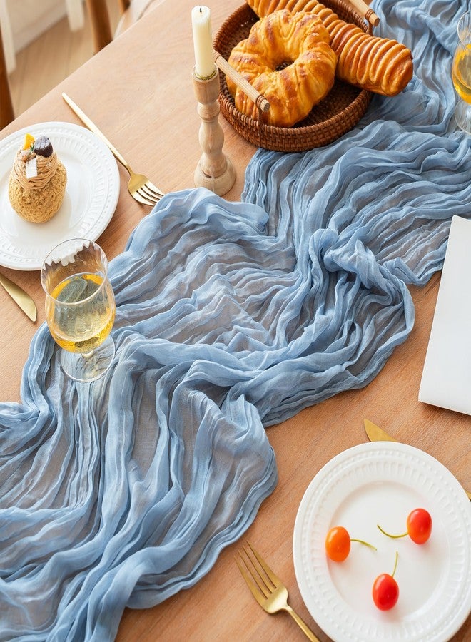 FEXIA Dusty Blue Cheesecloth Table Runner Boy Baby Shower Wedding Decorations Spring Gauze Table Runner for Bridal Shower Party Winter Wonderland Decoration 35x120 Inches - Image 1