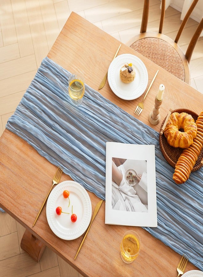 FEXIA Dusty Blue Cheesecloth Table Runner Boy Baby Shower Wedding Decorations Spring Gauze Table Runner for Bridal Shower Party Winter Wonderland Decoration 35x120 Inches - Image 5