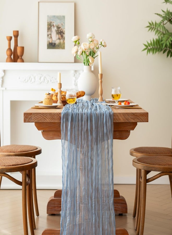FEXIA Dusty Blue Cheesecloth Table Runner Boy Baby Shower Wedding Decorations Spring Gauze Table Runner for Bridal Shower Party Winter Wonderland Decoration 35x120 Inches - Image 4