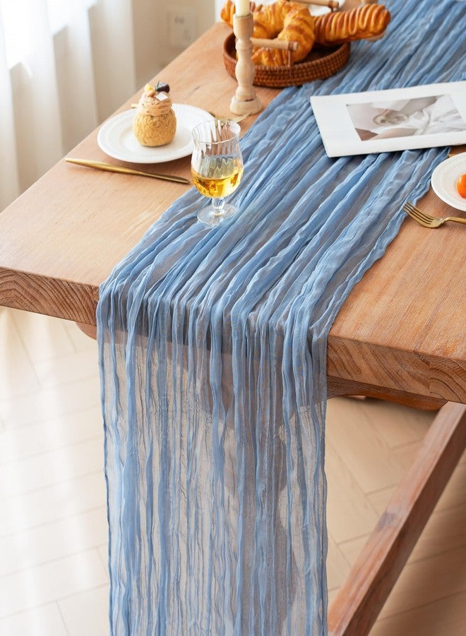 FEXIA Dusty Blue Cheesecloth Table Runner Boy Baby Shower Wedding Decorations Spring Gauze Table Runner for Bridal Shower Party Winter Wonderland Decoration 35x120 Inches - Image 2