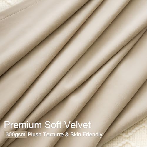 Drapenova 96 inches Long Pinch Pleated Velvet Curtains,Beige Boho Decorative Light Blocking Privacy Window Treatment for Living Room Nursery,Heavy Thick Velvet Curtain Rails Ceiling Mount 2 Panels - Image 3
