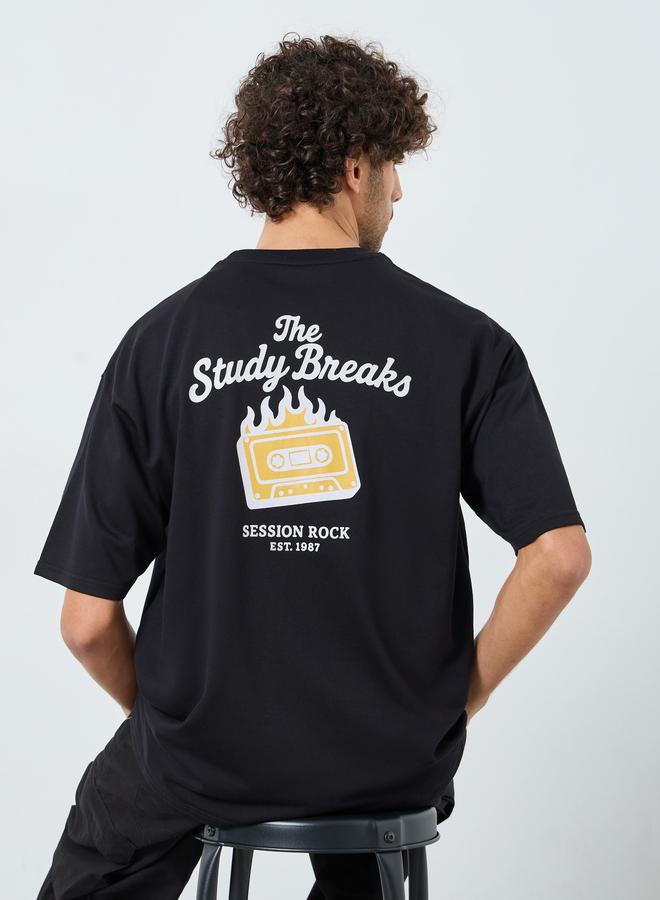 Styli Black Graphic Print Oversized T-Shirt - Image 1