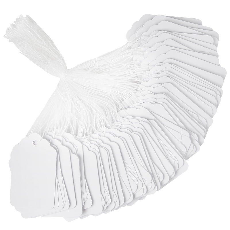 Cuttte White Price Tags with String - Cuttte 1000PCS Pre-Strung Paper String Tags for Pricing, Hanging Garage/Yard Sale Clothing Jewelry Merchandise for Labeling 1.75 x 1.1 Inch - Image 1