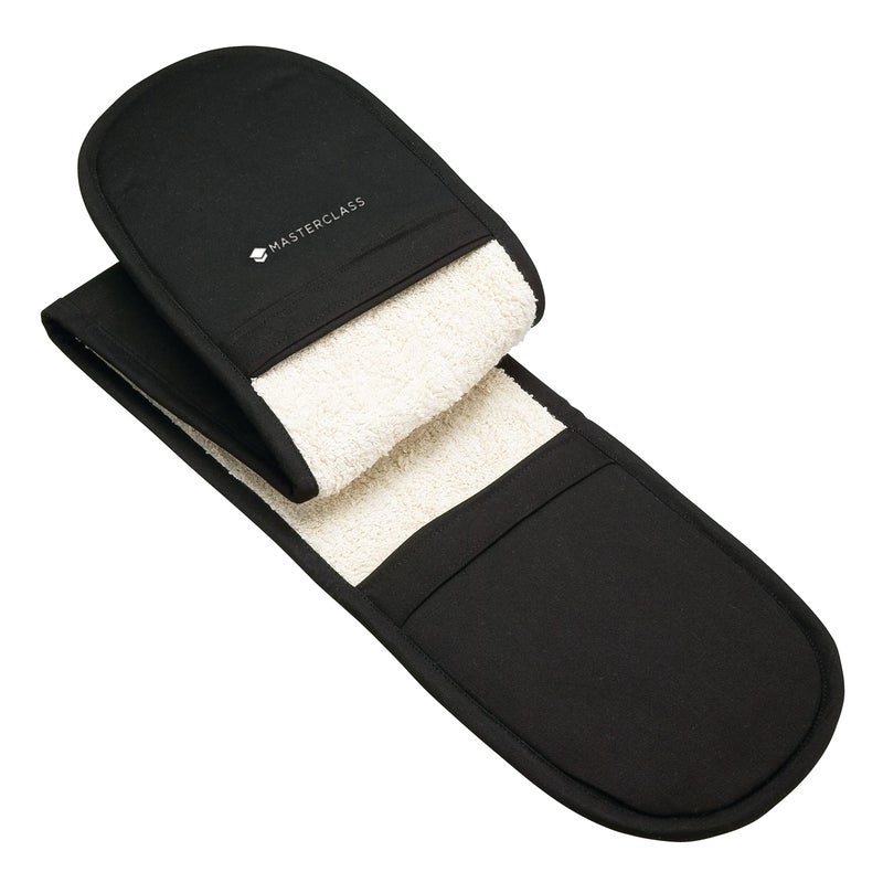 Master Class MasterClass Double Oven Gloves Heavy Duty Cotton with Heat Resistant Quilted Interior Black One Size Fits All