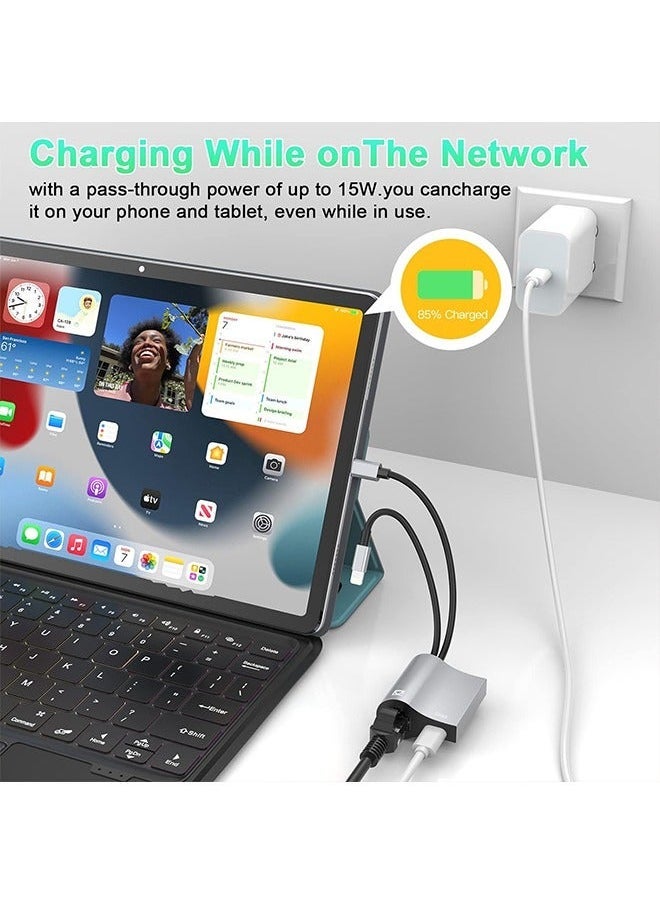 Generic - 2-IN-1 Lightning/USB Type-C to Ethernet Adapter RJ45 10/100 LAN Network Adapter with Charge Port for iPhone 14 13/iPad/Pod MacBook Pro/Air Samsung S20 Note 8/9 Galaxy Tablet Dell - Image 1