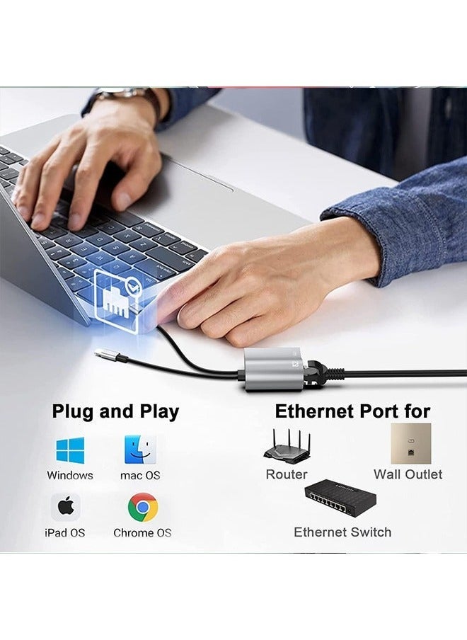 Generic - 2-IN-1 Lightning/USB Type-C to Ethernet Adapter RJ45 10/100 LAN Network Adapter with Charge Port for iPhone 14 13/iPad/Pod MacBook Pro/Air Samsung S20 Note 8/9 Galaxy Tablet Dell - Image 1