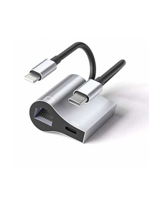 2-IN-1 Lightning/USB Type-C to Ethernet Adapter RJ45 10/100 LAN Network Adapter with Charge Port for iPhone 14 13/iPad/Pod MacBook Pro/Air Samsung S20 Note 8/9 Galaxy Tablet Dell