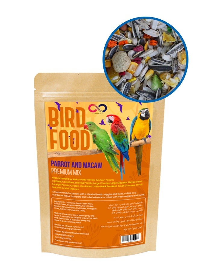 Bird Food For Parrot 400g with Premium Sunflower Seeds, Fruits, and Vegetables - Complete Feed Blend for Healthy Parakeet Birds 