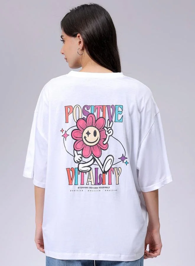 Freehand  Freehand Women White Oversized Back Graphic T-Shirt for Women | Best Price UAE