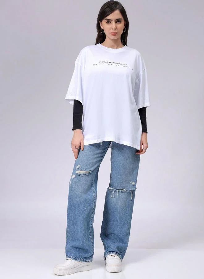 Freehand  Freehand Women White Oversized Back Graphic T-Shirt for Women | Best Price UAE