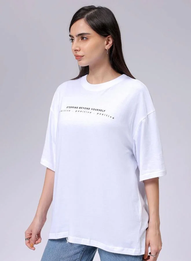 Freehand  Freehand Women White Oversized Back Graphic T-Shirt for Women | Best Price UAE