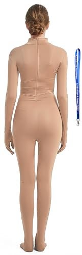 Full Bodysuit With Zipper Helper Womens Costume Without Hood Spandex Stretch Zentai Unitard Body Suit (Medium, Nude) - Image 2