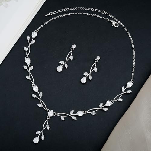 CSY Elegant Silver Bridal Jewelry Sets Clear Cubic Zirconia Wedding Necklace Earrings Bracelet Set for Birdes Bridesmaids CZ Prom Jewelry - Image 4