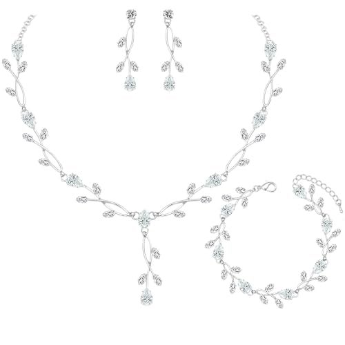 CSY Elegant Silver Bridal Jewelry Sets Clear Cubic Zirconia Wedding Necklace Earrings Bracelet Set for Birdes Bridesmaids CZ Prom Jewelry - Image 1