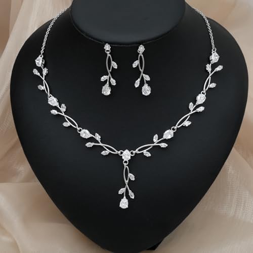CSY Elegant Silver Bridal Jewelry Sets Clear Cubic Zirconia Wedding Necklace Earrings Bracelet Set for Birdes Bridesmaids CZ Prom Jewelry - Image 3