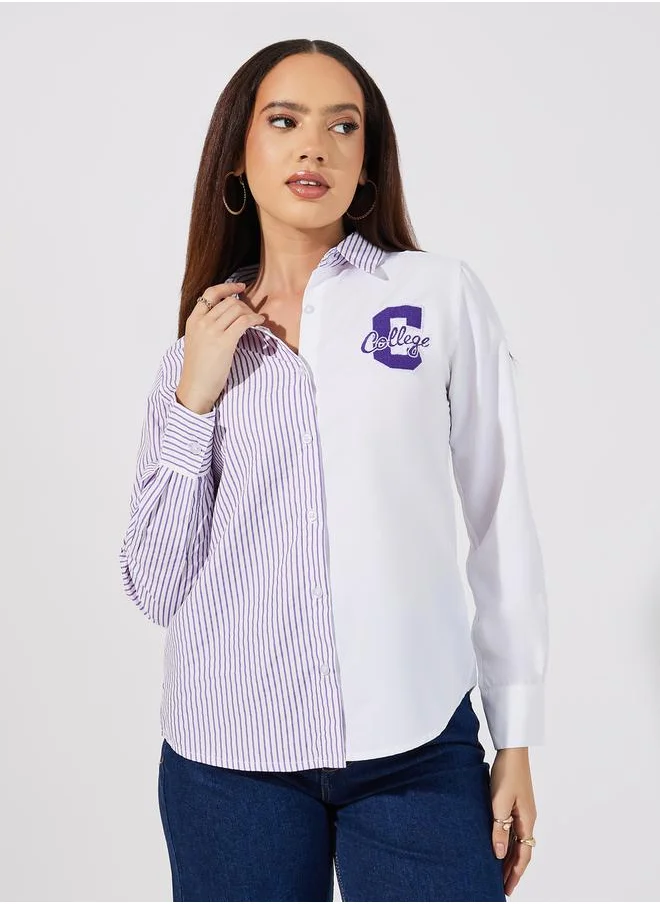 ستايلي Striped Regular Fit Shirt with Badge Detail